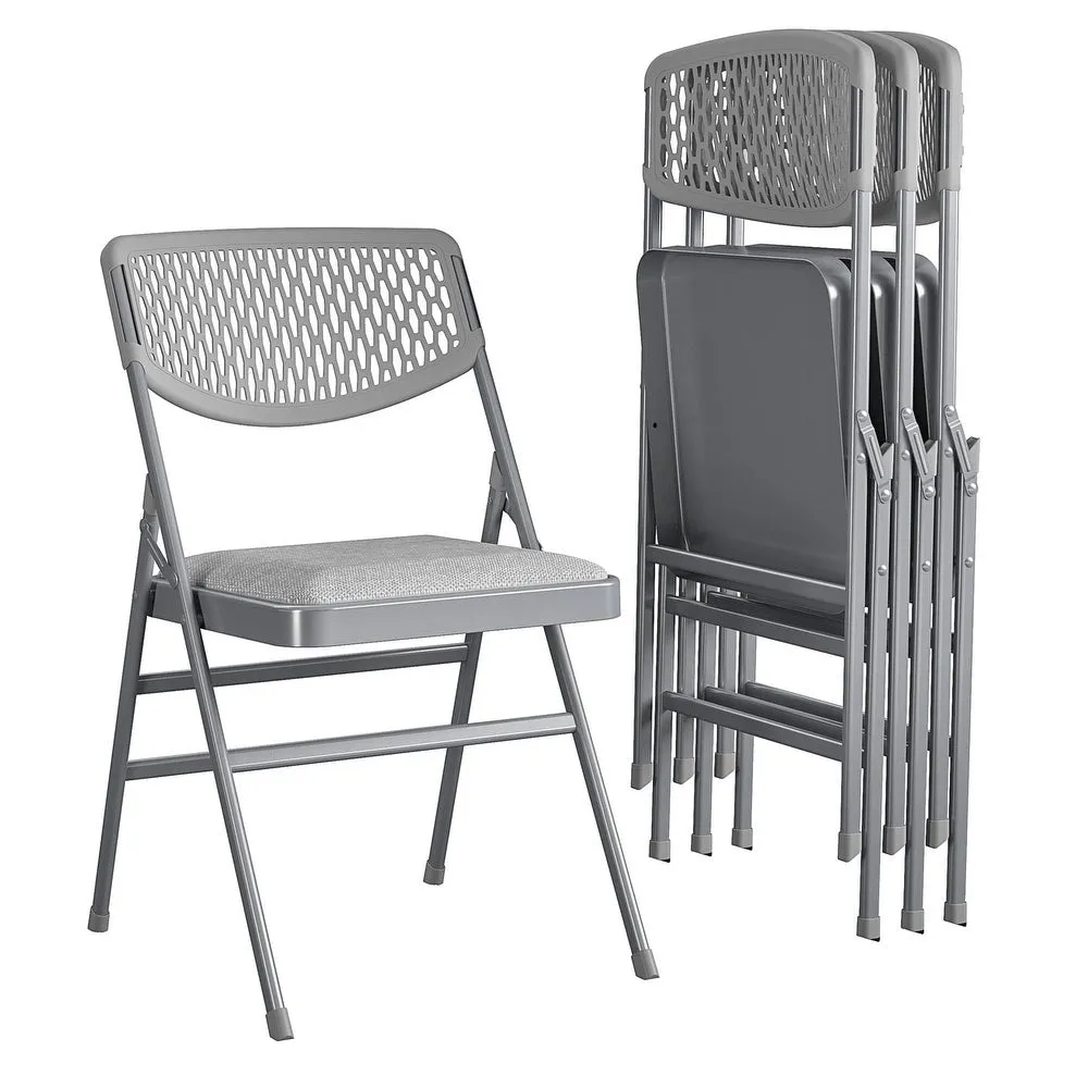 Ultra Comfort Commercial XL Premium Fabric Padded Folding Chair, ANSI/BIFMA 300 lb. Weight Rating, Triple Braced, Gray, 2-Pack