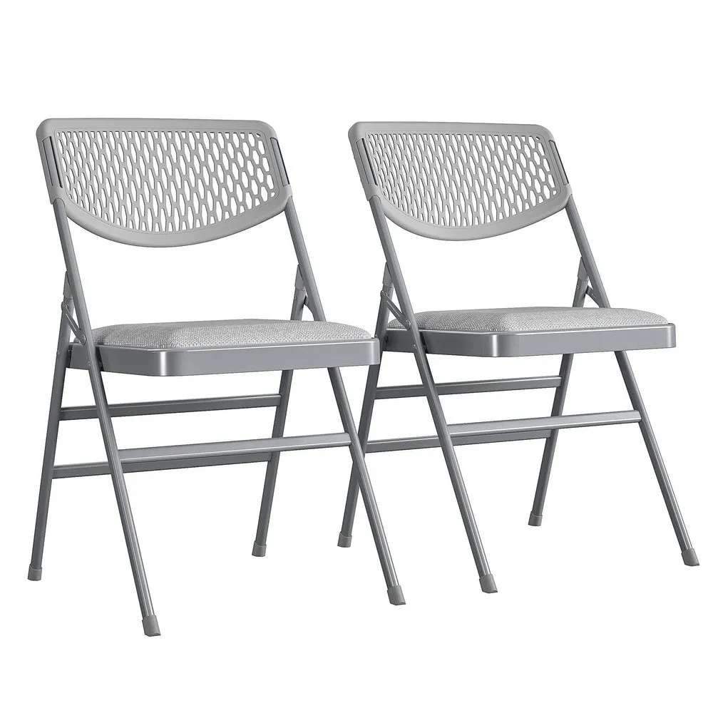 Ultra Comfort Commercial XL Premium Fabric Padded Folding Chair, ANSI/BIFMA 300 lb. Weight Rating, Triple Braced, Gray, 2-Pack