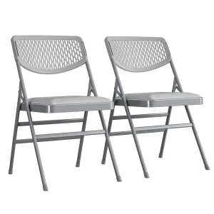 Ultra Comfort Commercial XL Premium Fabric Padded Folding Chair, ANSI/BIFMA 300 lb. Weight Rating, Triple Braced, Gray, 2-Pack