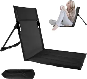 Ultra-Light Beach Mat Lounge Chair, Portable Beach Chairs, Folding Reclining Beach Mat with Back Support for Sunbathing Camping Road Trips(Black)