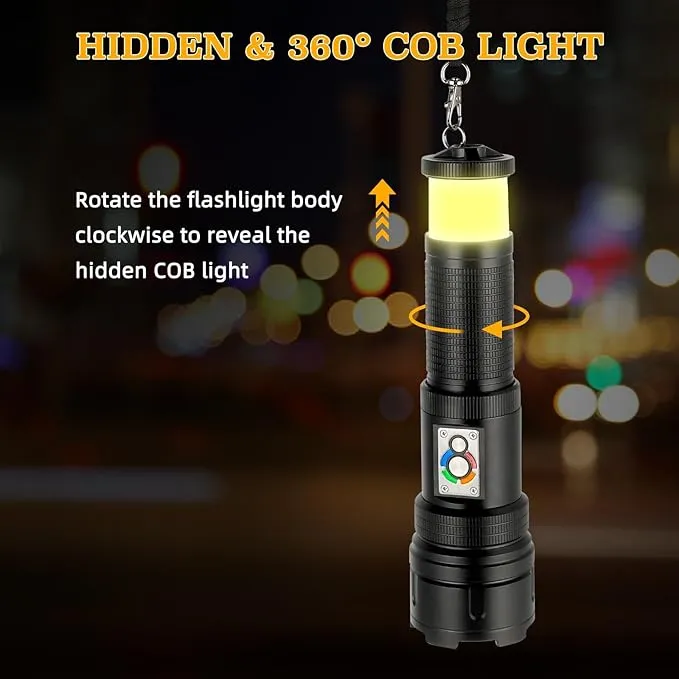 ULTRAFIRE Tactical Flashlight 1500 Lumens with Camping Lantern, Zoomable 10 Modes Bright LED Flashlight, USB Rechargeable, with Red Flashing Mode for Camping Hiking Outdoor, Z9 PRO