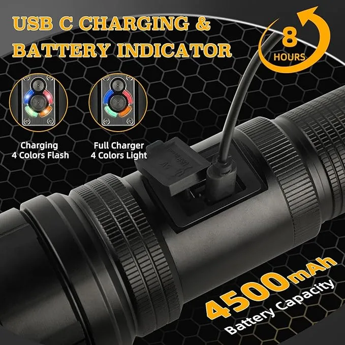 ULTRAFIRE Tactical Flashlight 1500 Lumens with Camping Lantern, Zoomable 10 Modes Bright LED Flashlight, USB Rechargeable, with Red Flashing Mode for Camping Hiking Outdoor, Z9 PRO
