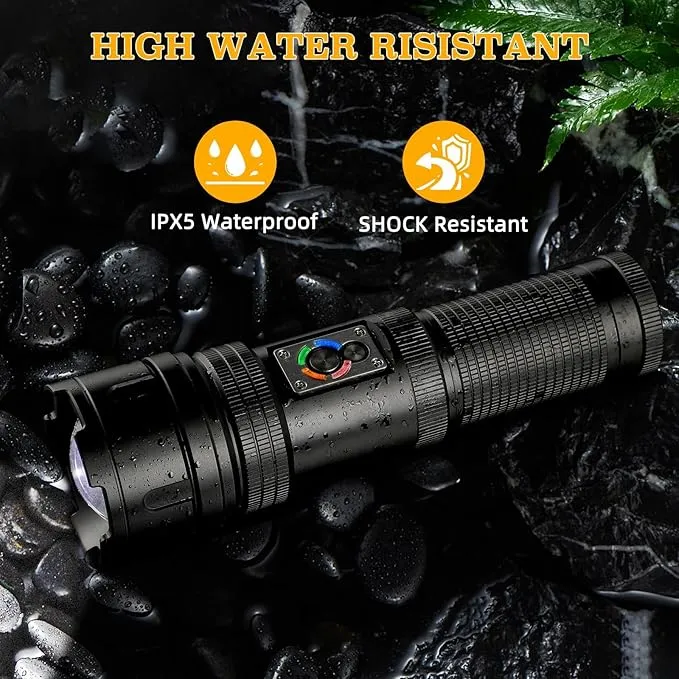 ULTRAFIRE Tactical Flashlight 1500 Lumens with Camping Lantern, Zoomable 10 Modes Bright LED Flashlight, USB Rechargeable, with Red Flashing Mode for Camping Hiking Outdoor, Z9 PRO