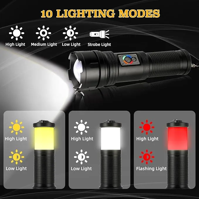 ULTRAFIRE Tactical Flashlight 1500 Lumens with Camping Lantern, Zoomable 10 Modes Bright LED Flashlight, USB Rechargeable, with Red Flashing Mode for Camping Hiking Outdoor, Z9 PRO