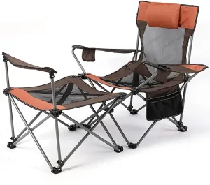 Ultralight Camping Chair, Portable Folding Compact Camping Chair 2 in 1 Camping Folding Recliner Chair with Detachable Footstool, Heavy Support 150kg,B