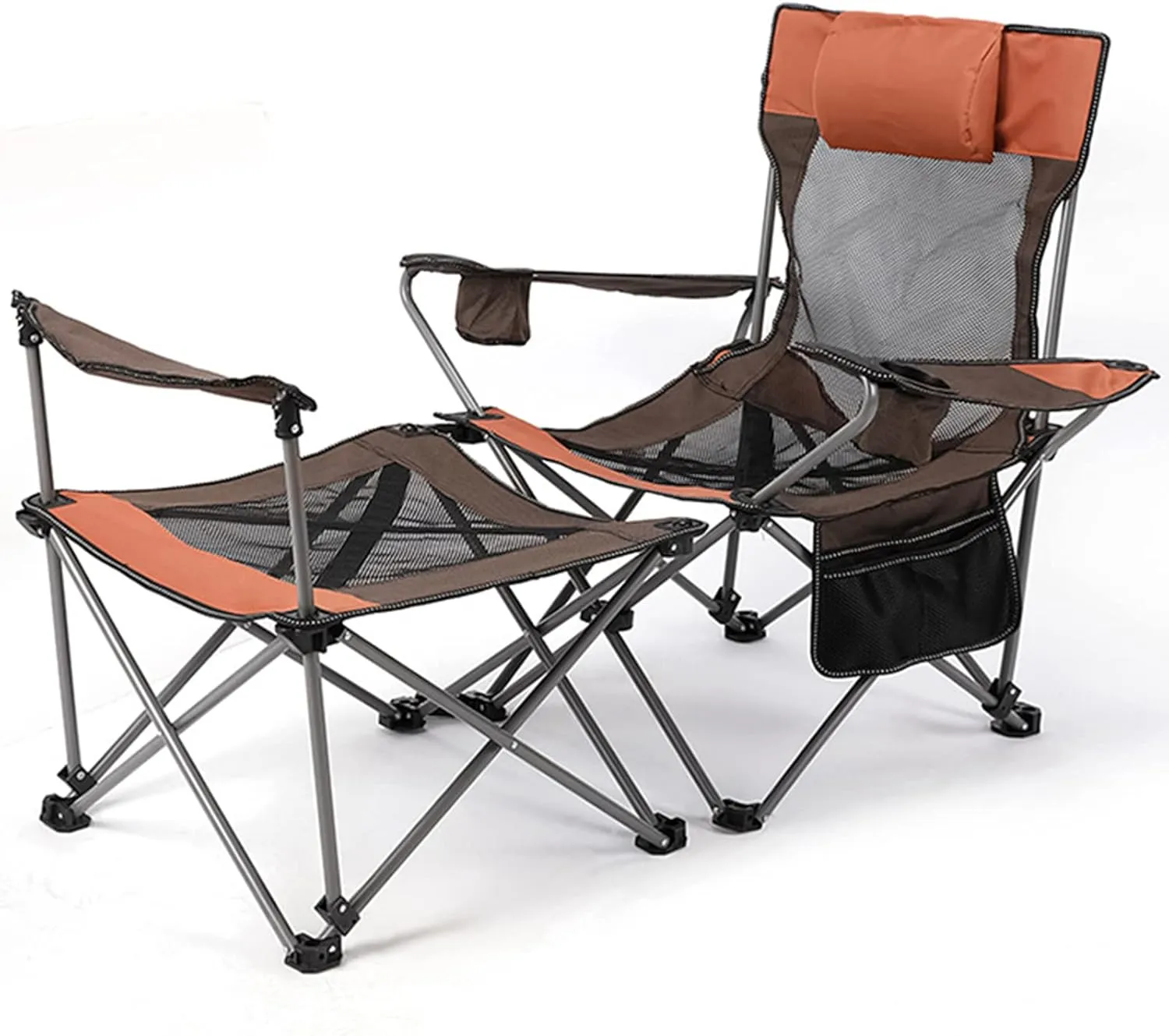 Ultralight Camping Chair, Portable Folding Compact Camping Chair 2 in 1 Camping Folding Recliner Chair with Detachable Footstool, Heavy Support 150kg,B