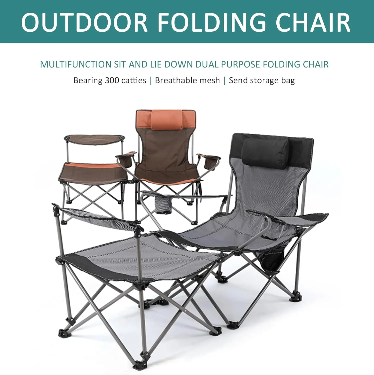 Ultralight Camping Chair, Portable Folding Compact Camping Chair 2 in 1 Camping Folding Recliner Chair with Detachable Footstool, Heavy Support 150kg,D