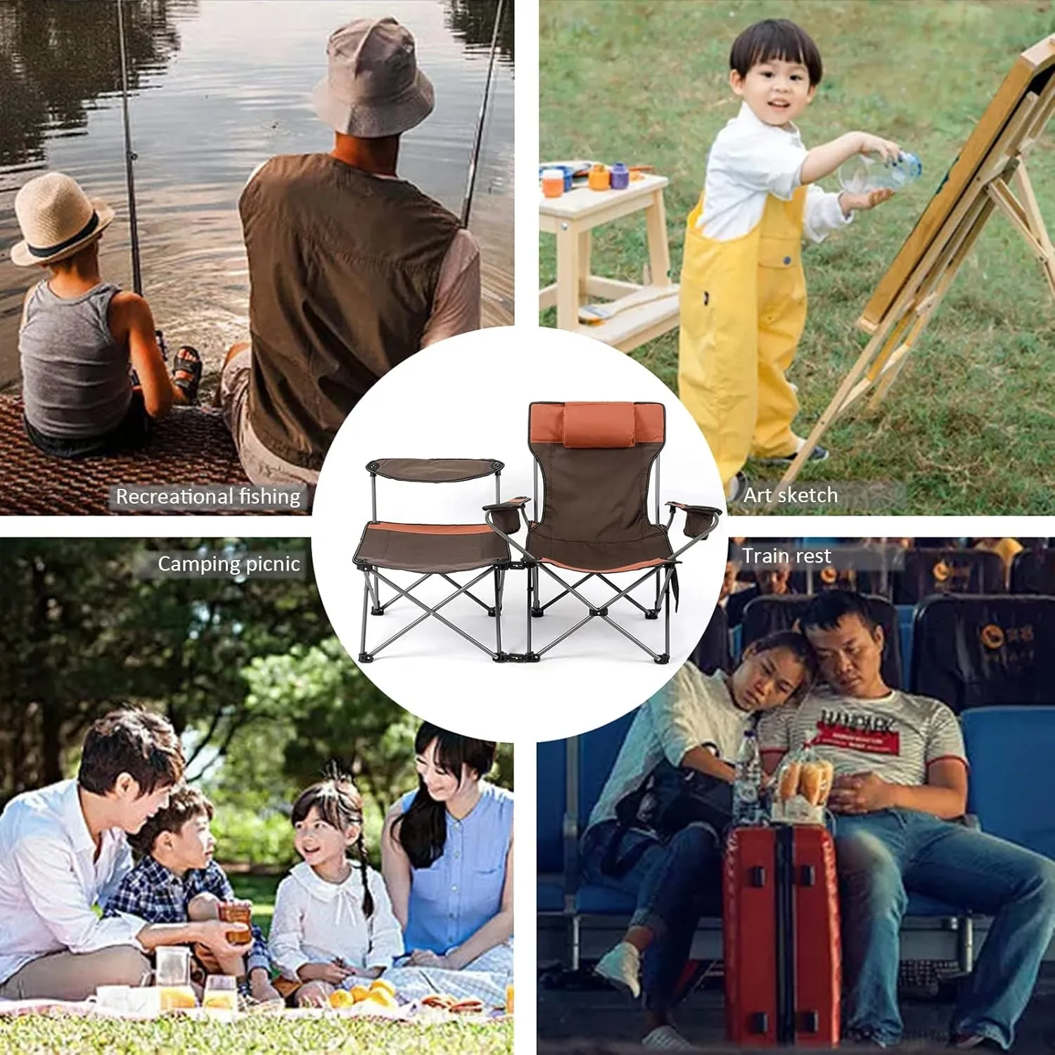 Ultralight Camping Chair, Portable Folding Compact Camping Chair 2 in 1 Camping Folding Recliner Chair with Detachable Footstool, Heavy Support 150kg,D