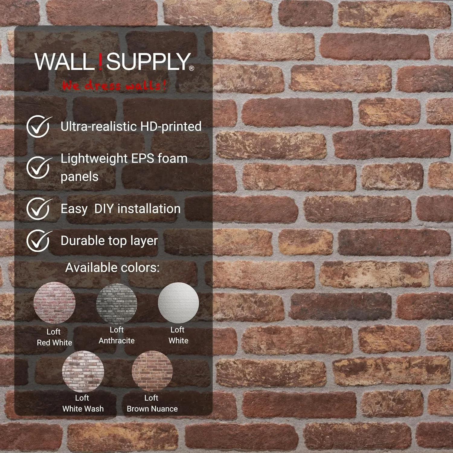 Ultralight Loft Brown Nuance HD Printed – 3D EPS Foam Wall Panels – Easy DIY Installation – Loft Brick Look – 4 Pack