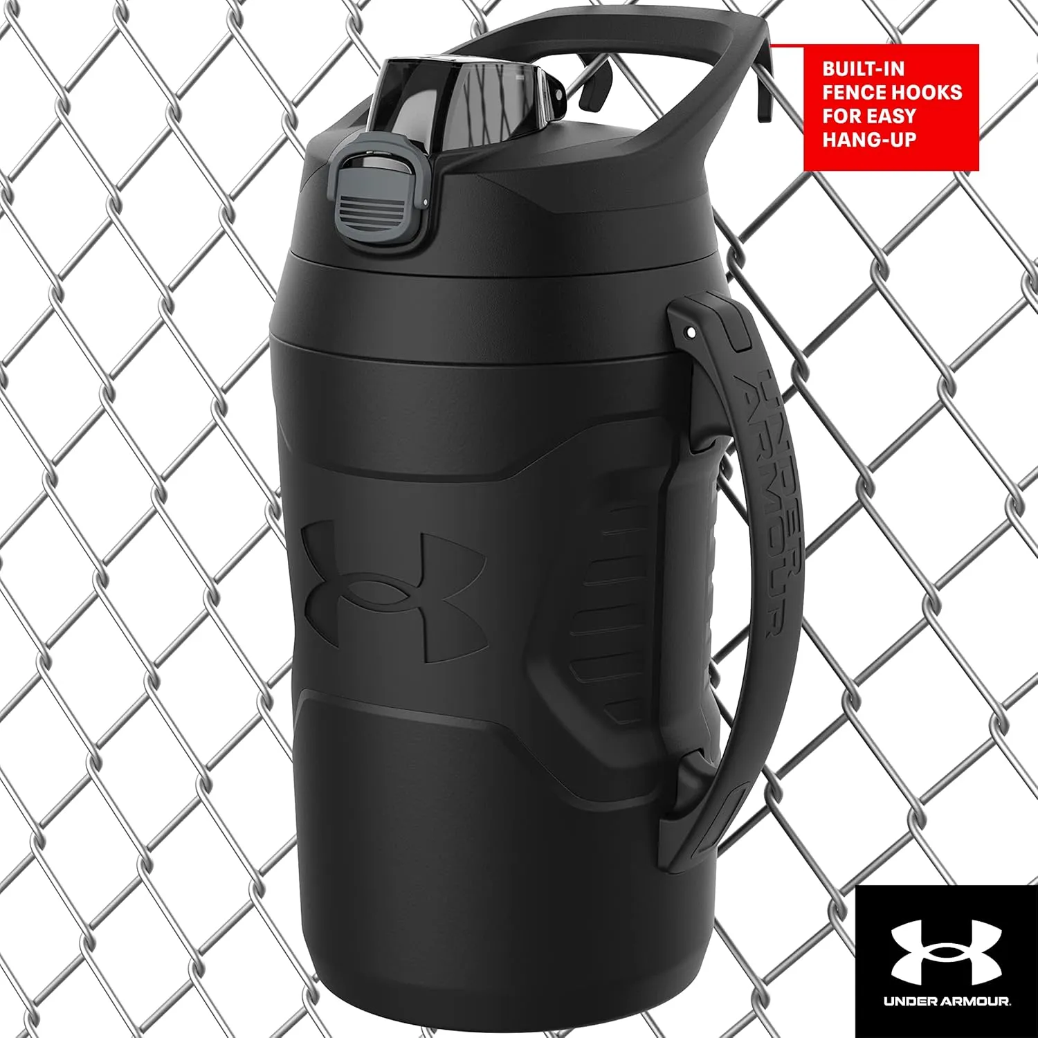 Under Armour Sports Water Jug, 64oz Insulated Water Bottle w/Handle, Half Gallon, Fence Hook, Leak Resistant, Baseball, Football & More