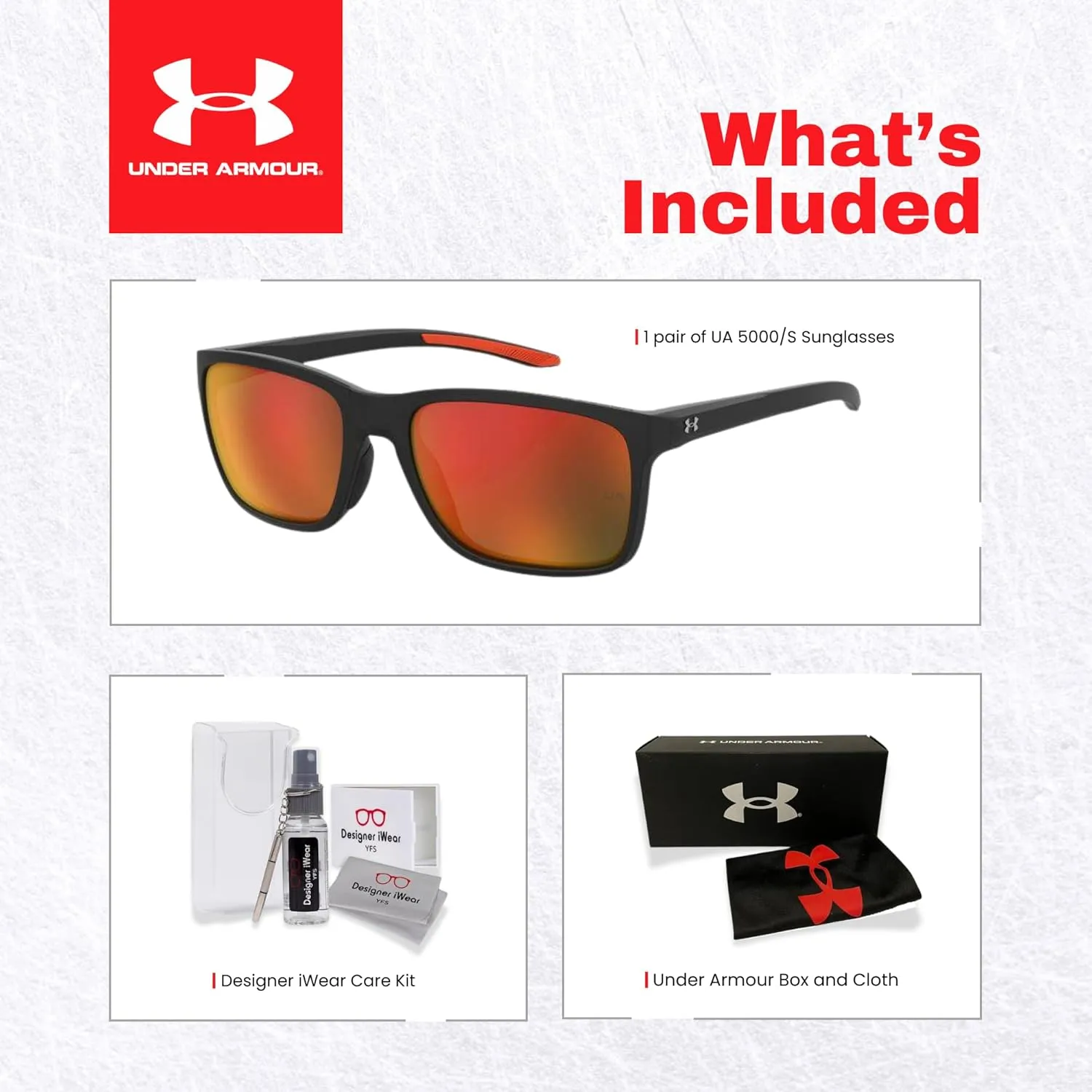 Under Armour UA0005/S Hustle Rectangular Sunglasses for Men   BUNDLE with Designer iWear Eyewear Kit