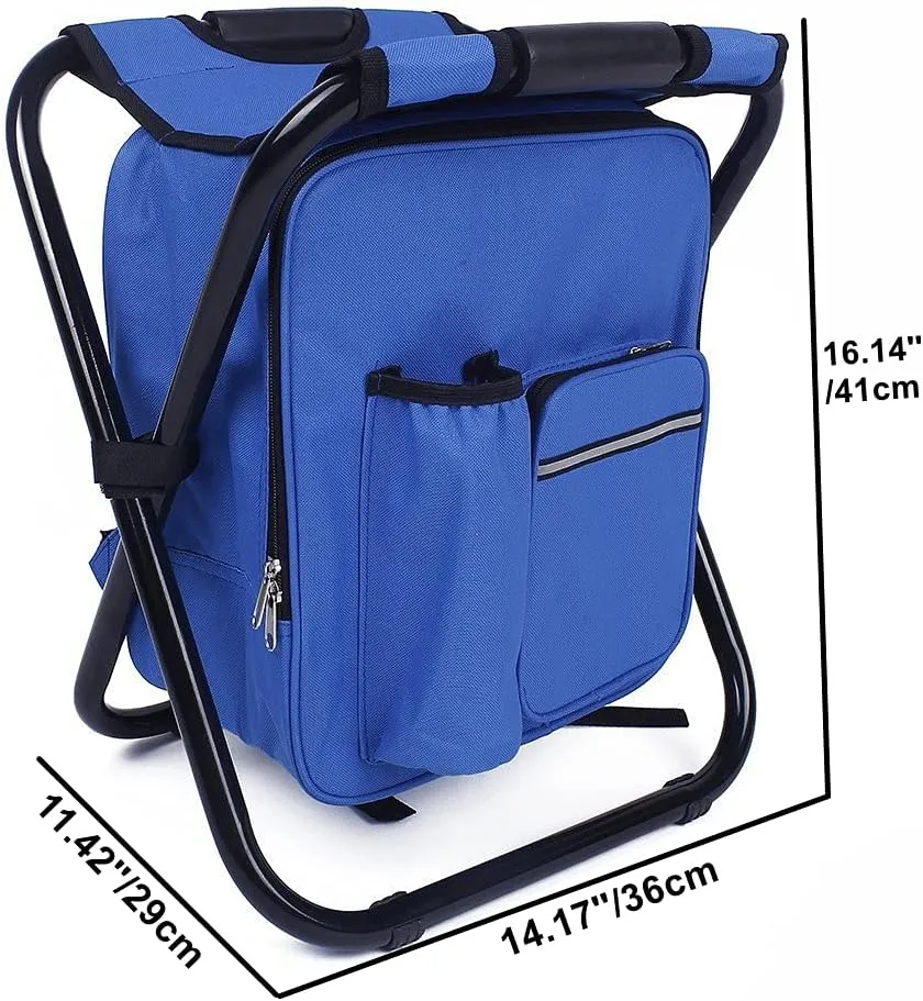 UNISTRENGH Folding 3 in 1 Camping Chair Stool Backpack with Cooler Insulated Picnic Bag, Hiking Camouflage Seat Table Bag Camping Gear for Outdoor Indoor Fishing Travel Beach BBQ (Blue)