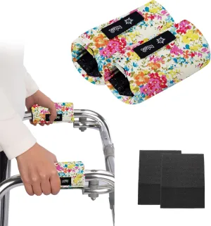 Universal Walker Hand Grip Padded Covers Non-Slip Cushion Foam for Folding Wheelchair Rollator Crutch Handle Pads 2-Pack Yellow flower