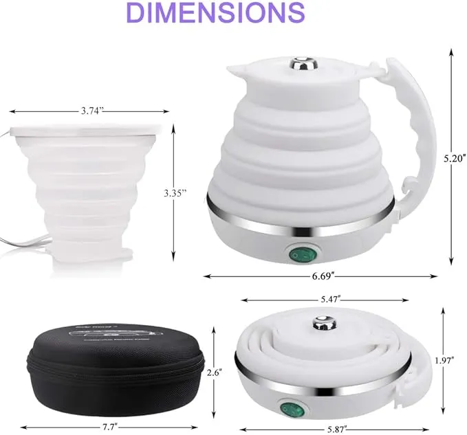 UpdateClassic Travel Portable Foldable Electric Kettle, 0.6L Small Collapsible Hot Water Boiler For Coffee Tea (Blue)