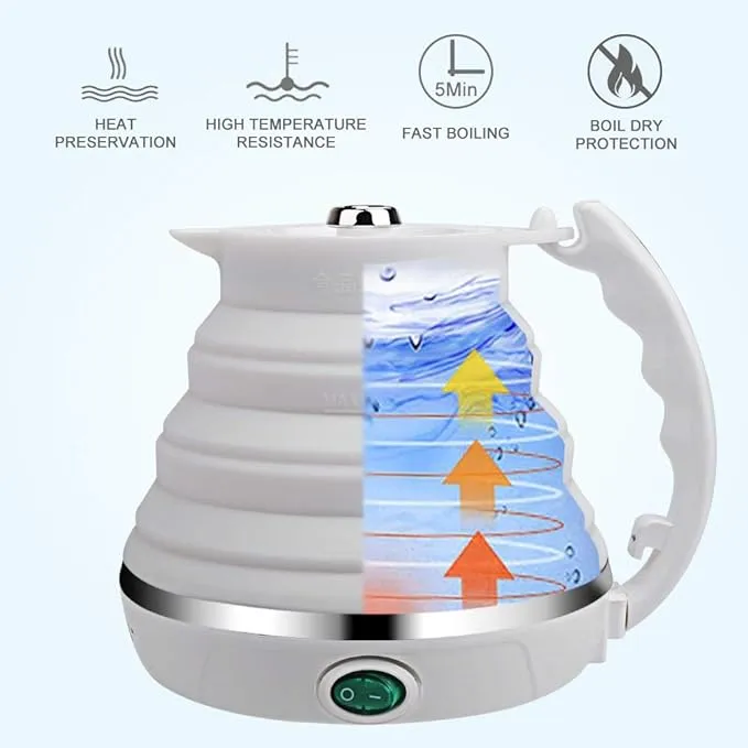 UpdateClassic Travel Portable Foldable Electric Kettle, 0.6L Small Collapsible Hot Water Boiler For Coffee Tea (Blue)