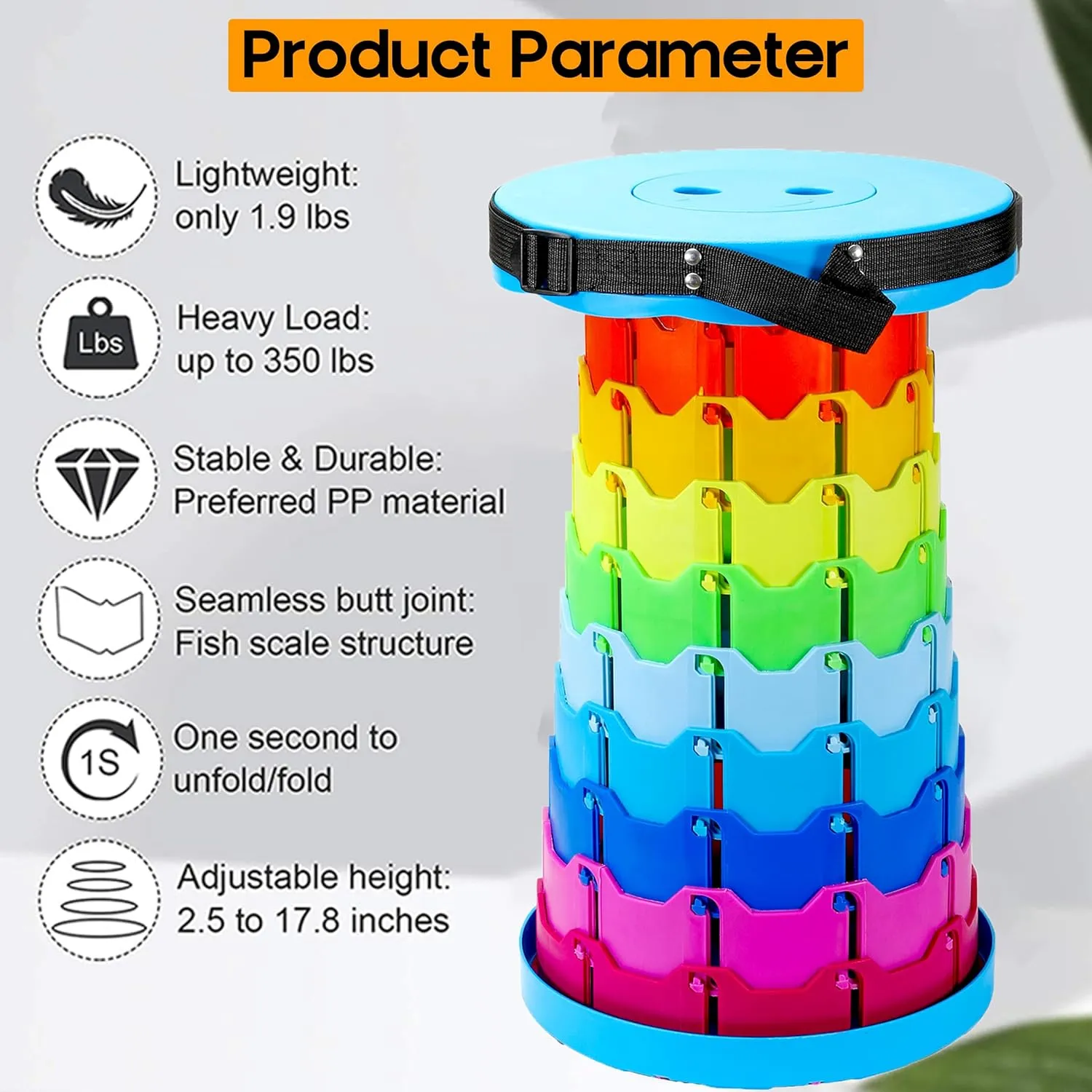 Upgraded Portable Folding Stool with Seat Cushion and Nylon Bag Adjustable Stool with 350lbs Load Capacity Collapsible Camping Stool for Adults Outdoor Travel, Fishing. (1, Blue Rainbow)