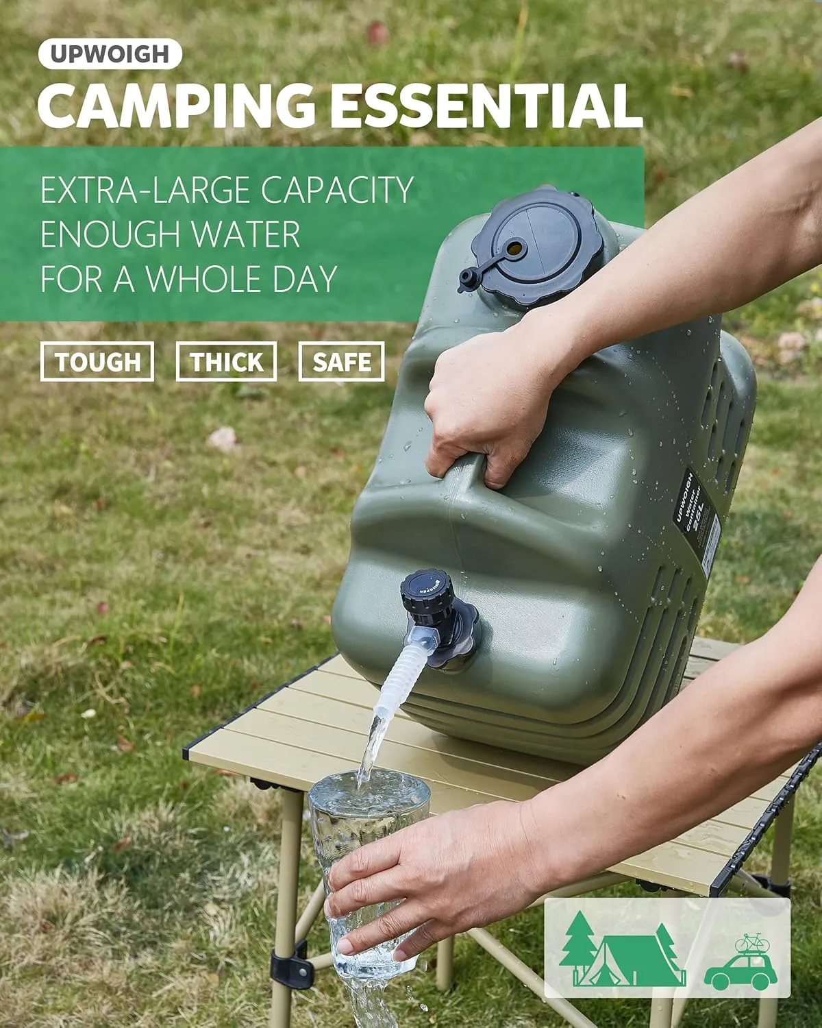 UPWOIGH Camping Water Container, 8.2 Gallon Water Jug(17.2x14.6x9.9 in), Truly No Leakage Water Storage, Big Green Water Tank,BPA Free Portable Emergency Water Storage for Camping, Hiking,Hurricane