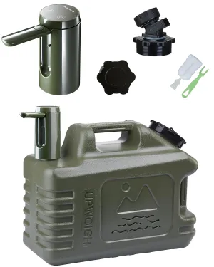 UPWOIGH Portable 5 Gallon Water Jug with Automatic Touch Control Pump, Truly Leak-Proof BPA-Free Water Container with Spigot, Type-C Rechargeable Military Green Water Pump Gear for Camping Hiking