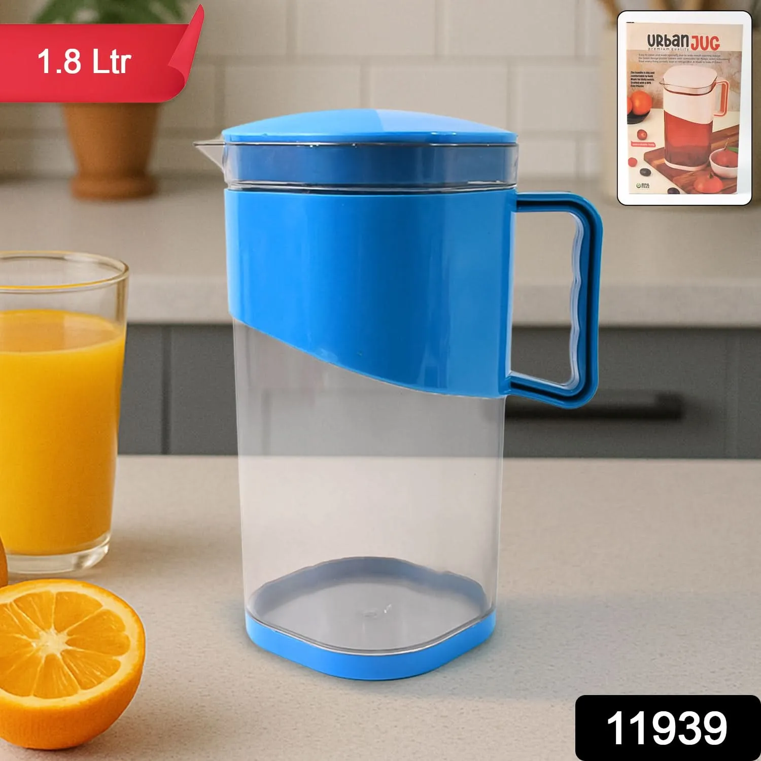 Urban Plastic Water & Juice Jug – 1.8L BPA-Free Jug with Lid & Handle