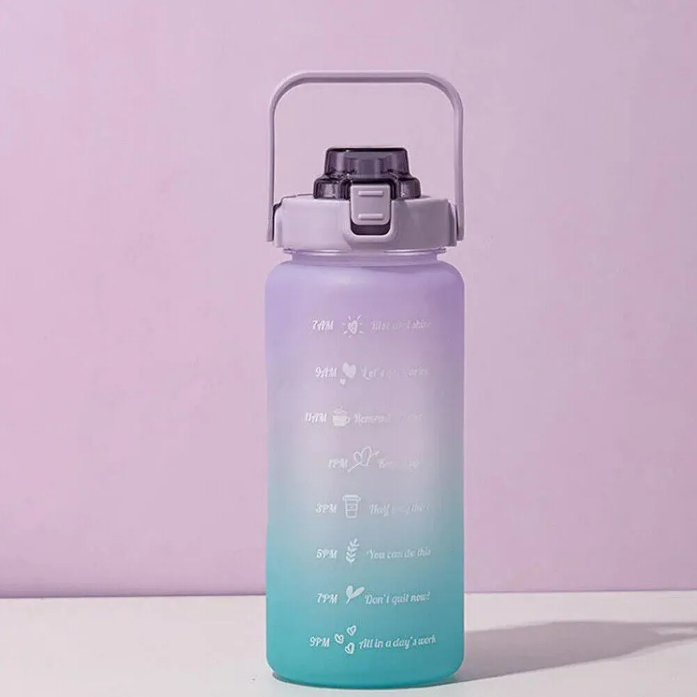 US Half Gallon 64 OZ Motivational Water Bottle Straw Time Marker BPA Free