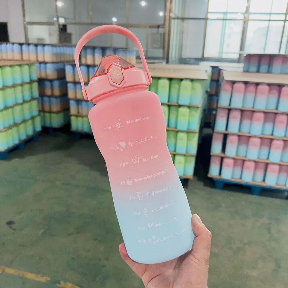 US Half Gallon 64 OZ Motivational Water Bottle Straw Time Marker BPA Free