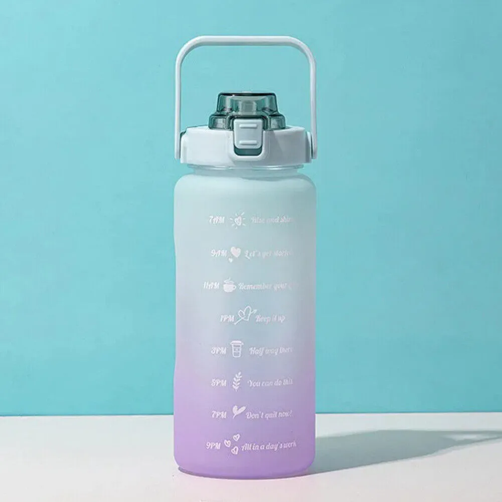 US Half Gallon 64 OZ Motivational Water Bottle Straw Time Marker BPA Free