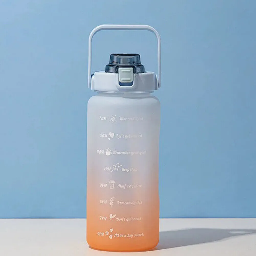 US Half Gallon 64 OZ Motivational Water Bottle Straw Time Marker BPA Free
