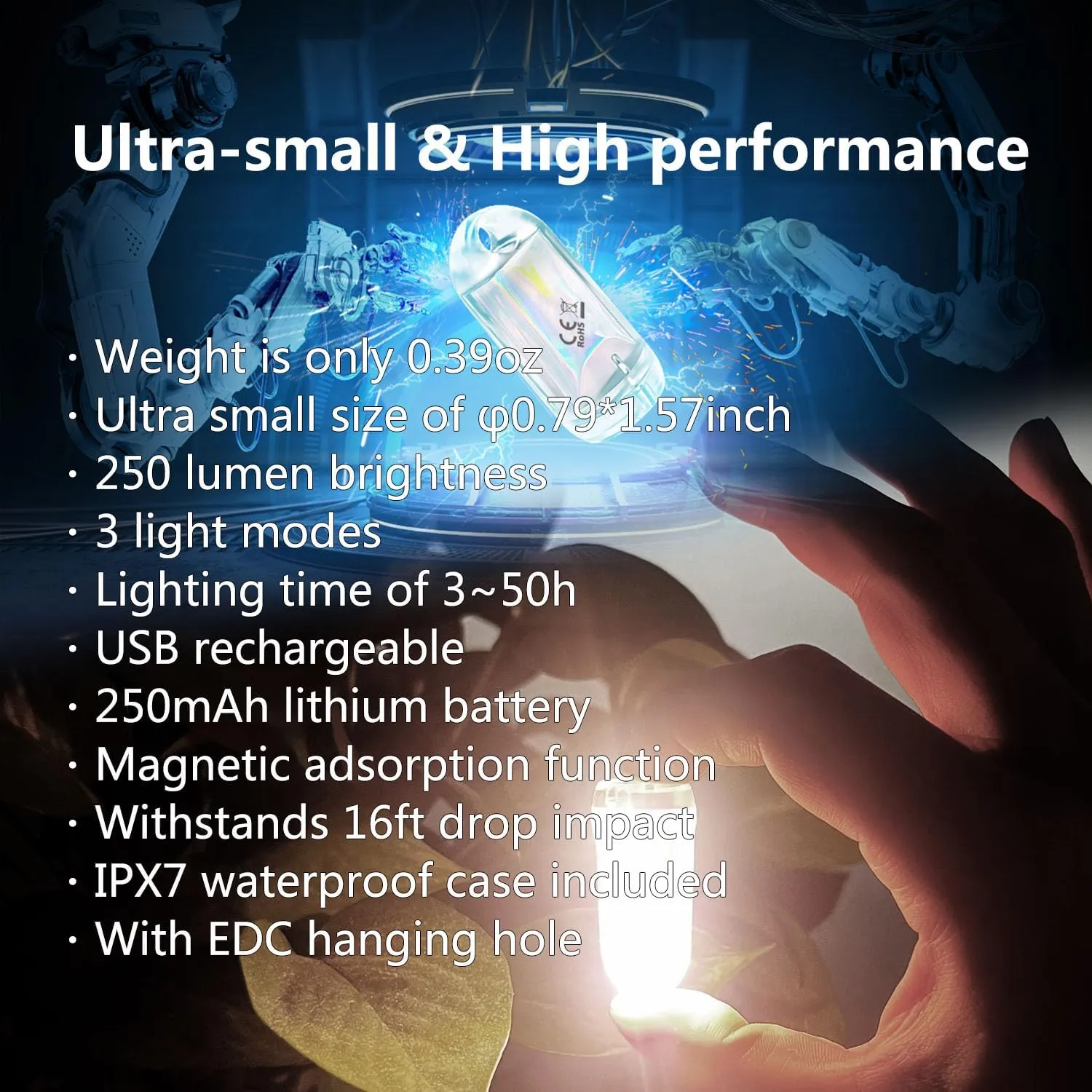 USB Mini LED Lantern, 2 Pack Waterproof EDC Keychain LED Flashlight for Camping, Type-C Rechargeable Battery Small Stick Lamp Puck Dog Collar Torch Light (Blue Red)