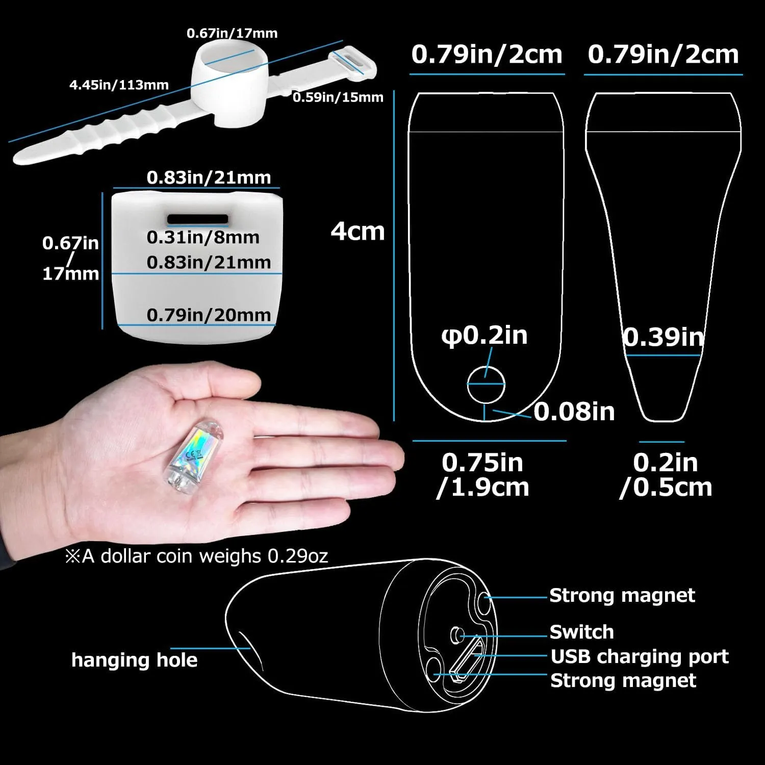 USB Mini LED Lantern, 2 Pack Waterproof EDC Keychain LED Flashlight for Camping, Type-C Rechargeable Battery Small Stick Lamp Puck Dog Collar Torch Light (Blue Red)