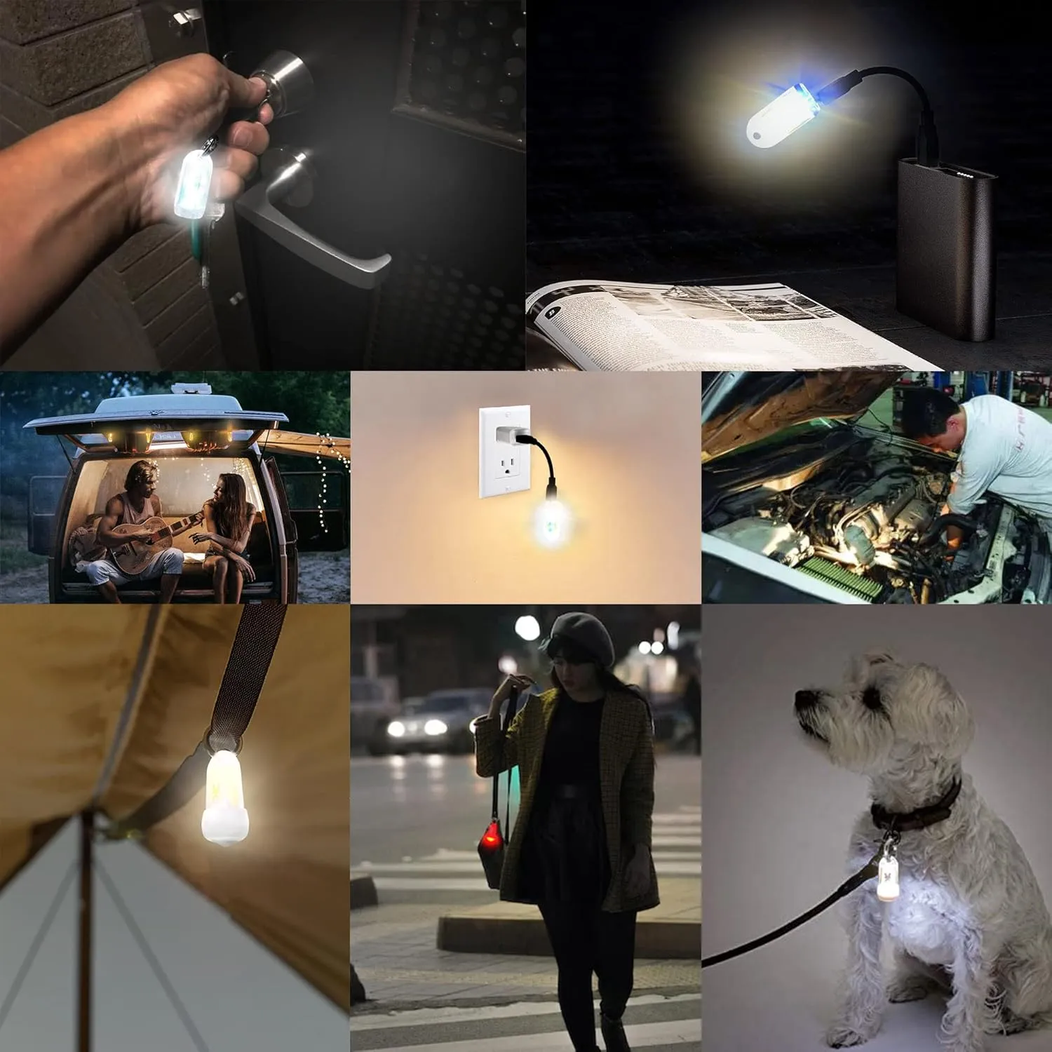 USB Mini LED Lantern, 2 Pack Waterproof EDC Keychain LED Flashlight for Camping, Type-C Rechargeable Battery Small Stick Lamp Puck Dog Collar Torch Light (Blue Red)