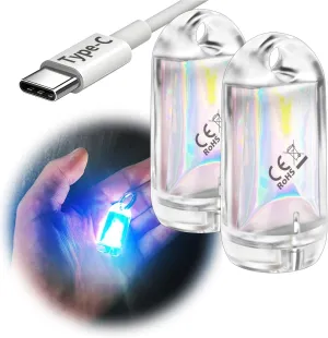 USB Mini LED Lantern, 2 Pack Waterproof EDC Keychain LED Flashlight for Camping, Type-C Rechargeable Battery Small Stick Lamp Puck Dog Collar Torch Light (Blue Red)
