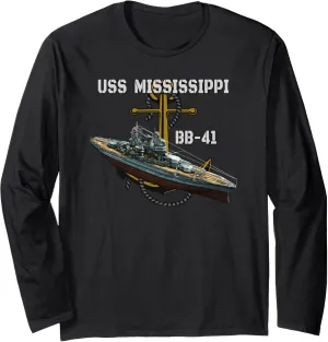 USS Mississippi BB-41 Battleship WW2 American Warship Long Sleeve T-Shirt