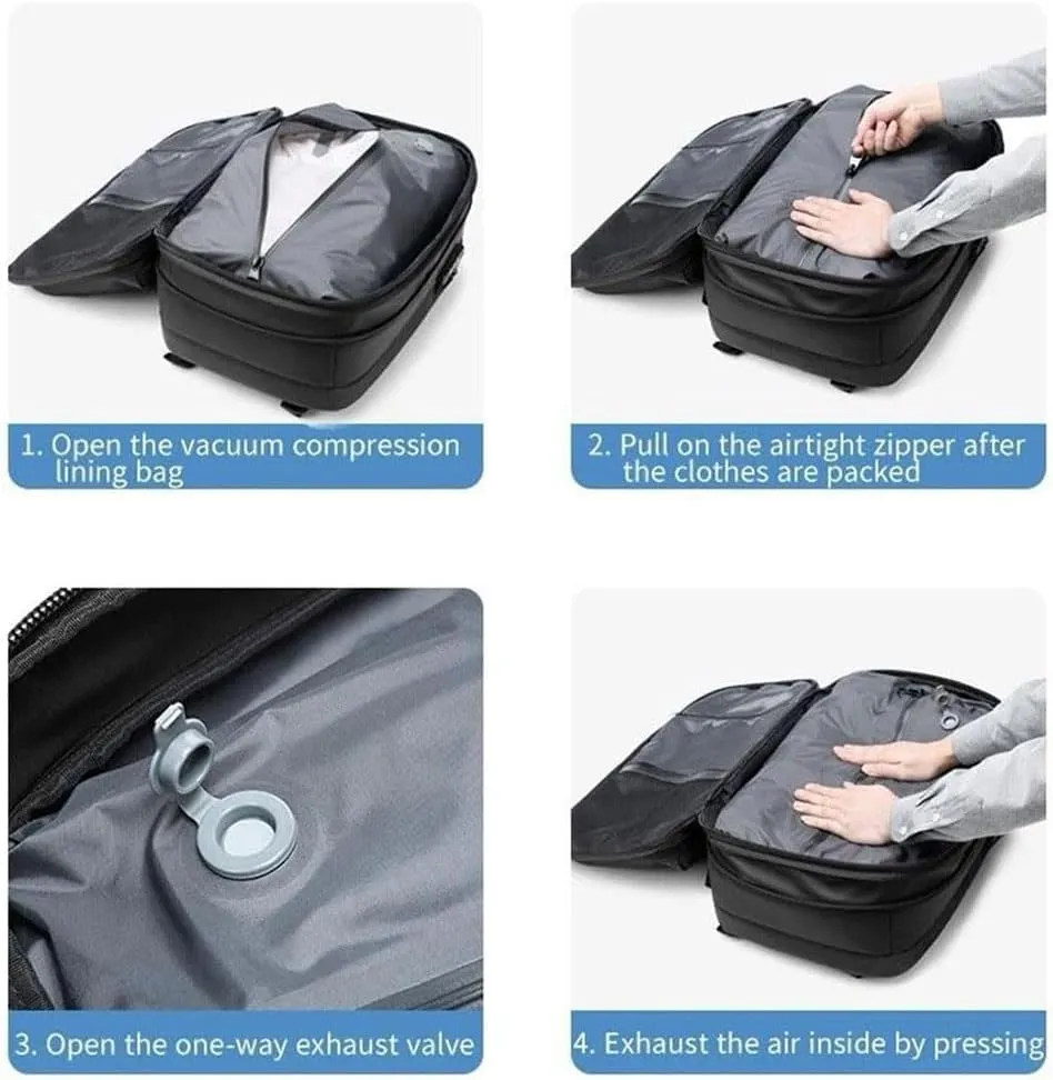 Utrum Vacpack Backpack, 60l Expandable Backpack with Vacuum Compression, Waterproof & Anti-Theft, Large Capacity Men Travel (Color : Black)