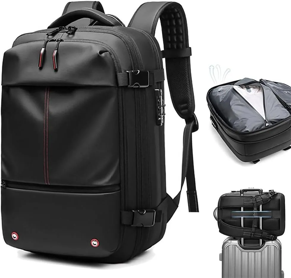 Utrum Vacpack Backpack, 60l Expandable Backpack with Vacuum Compression, Waterproof & Anti-Theft, Large Capacity Men Travel (Color : Black)