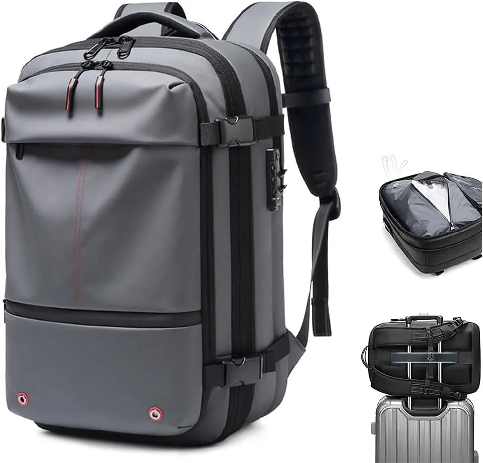Utrum Vacpack Backpack, 60l Expandable Backpack with Vacuum Compression, Waterproof & Anti-Theft, Large Capacity Men Travel (Color : Gray)