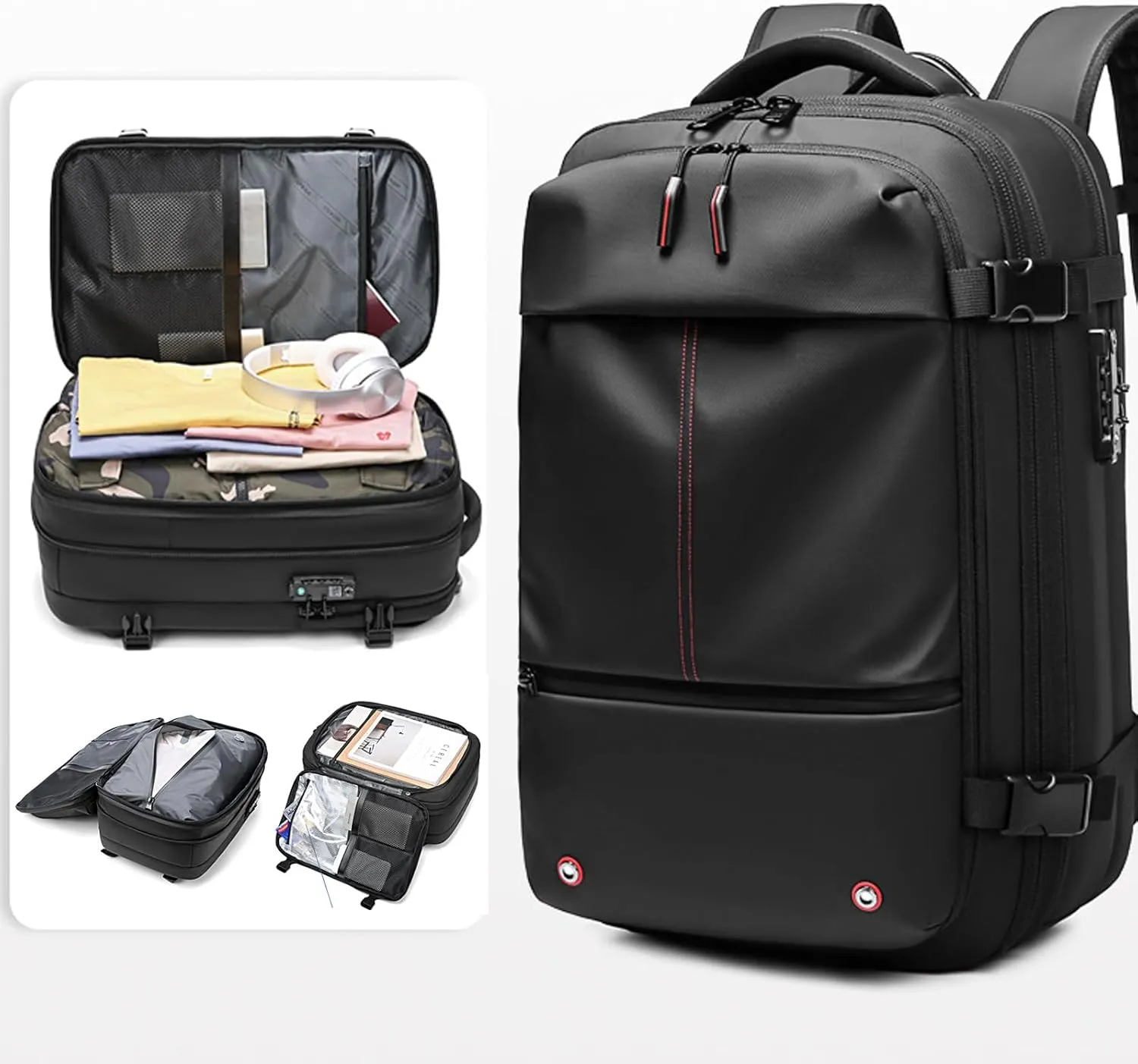 Vaccage-Vaccage Backpack, 60L Expandable Vaccage Bag with Pump, Waterproof Anti Theft Vacuum Back Pack for Travel & Business (Black Vacuum Pump)