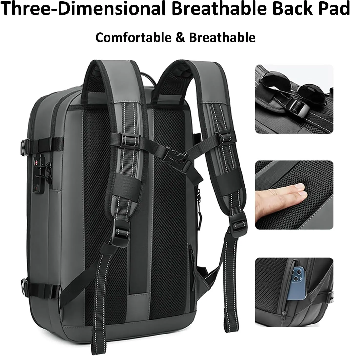 Vacpack Backpack, Airbag Backpack, Backpack with Vacuum Compression, Airpack Backpack with Pump, 60L Large Capacity Waterproof Anti-Theft Travel Backpack (A-Gray&Vacuum Pump)