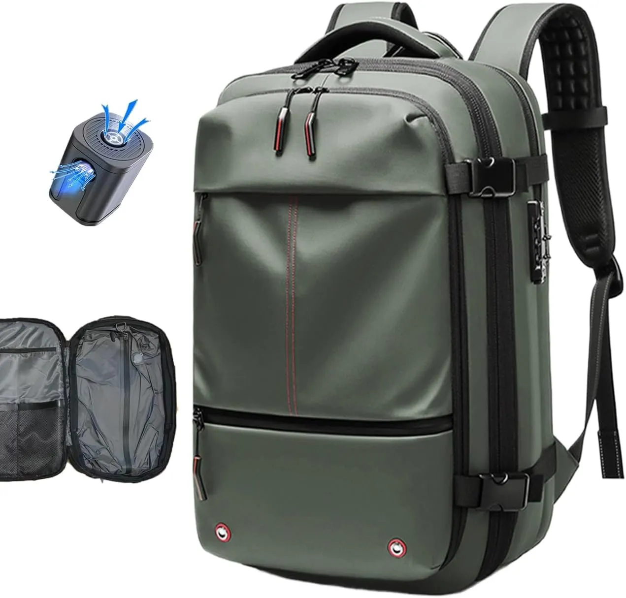 Vacpack Backpack with Pump, Airback Backpack with Vacuum Seal Compression, 17”Laptop Vacuum Backpack Travel with TSA Lock