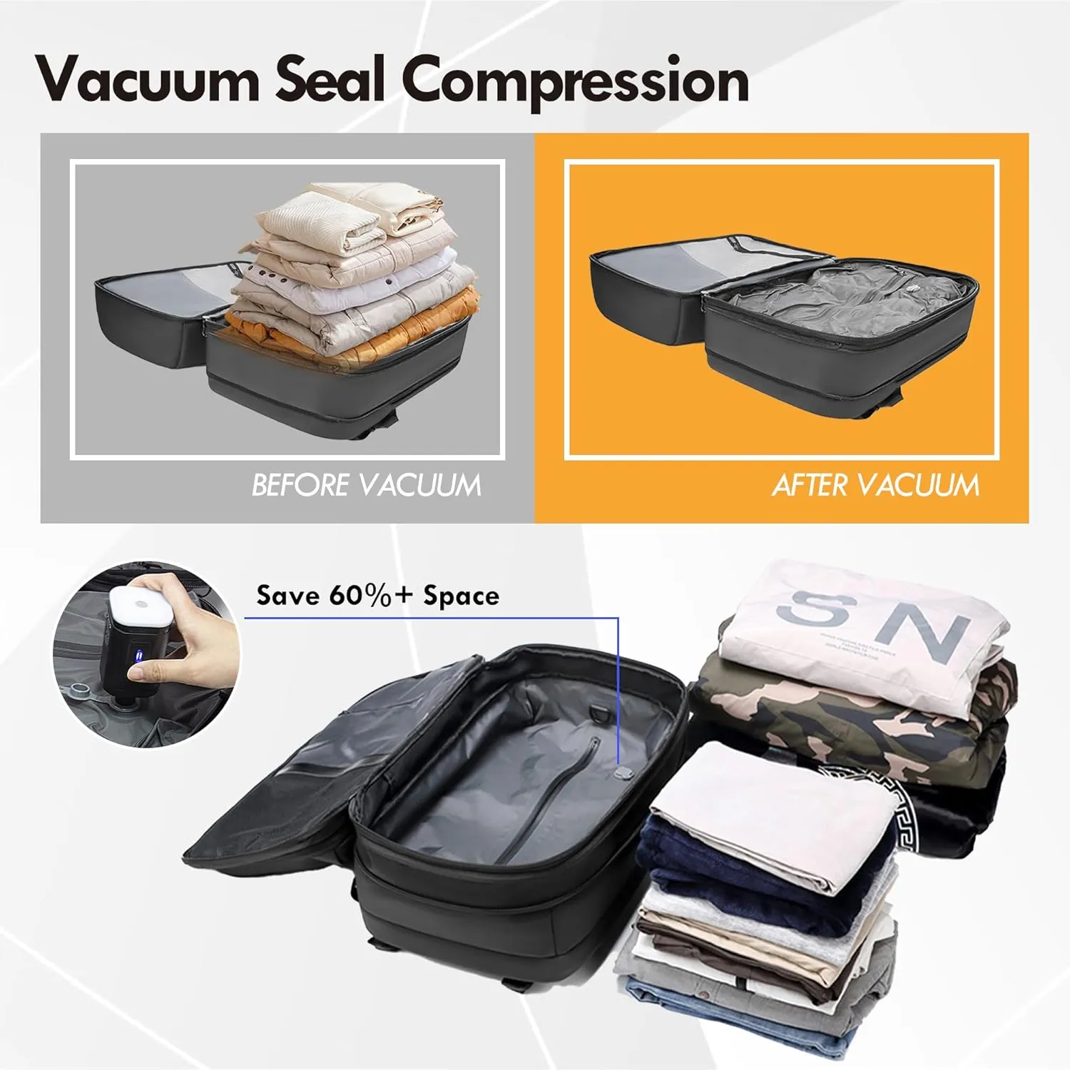 Vacpack Backpack with Pump, Airback Backpack with Vacuum Seal Compression, 17”Laptop Vacuum Backpack Travel with TSA Lock