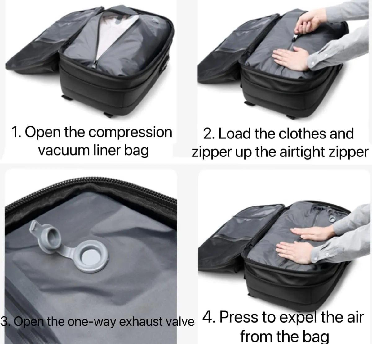 Vacpack Backpack with Vacuum, 60l Expandable Travel with Pump, Vacuum Seal Compression Travel Backpack (Army Green-One-way exhaust valve)