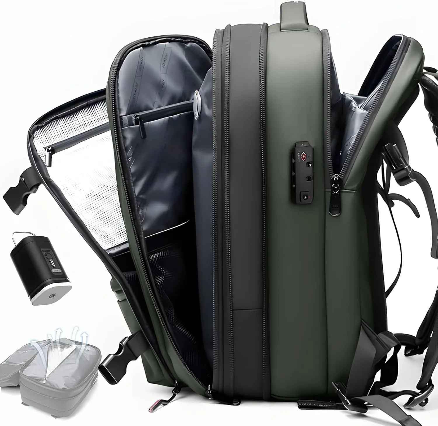 Vacpack, Vacuum Backpack, Carry On Airback Backpack, 60L Expandable Travel Airbag with Vacuum Seal Compression, Water Resistant, TSA Anti-Theft (Electric Air Pump Included)