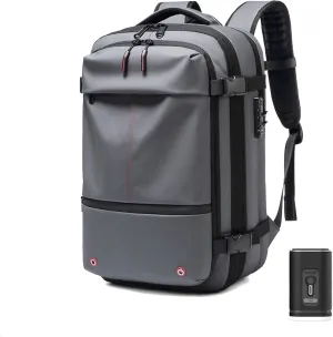 Vacpack Vacuum Backpack with Pump,60L Waterproof TSA Lock Travel Backpack, Expandable Airbag,with Vacuum Seal Compression (Gray)