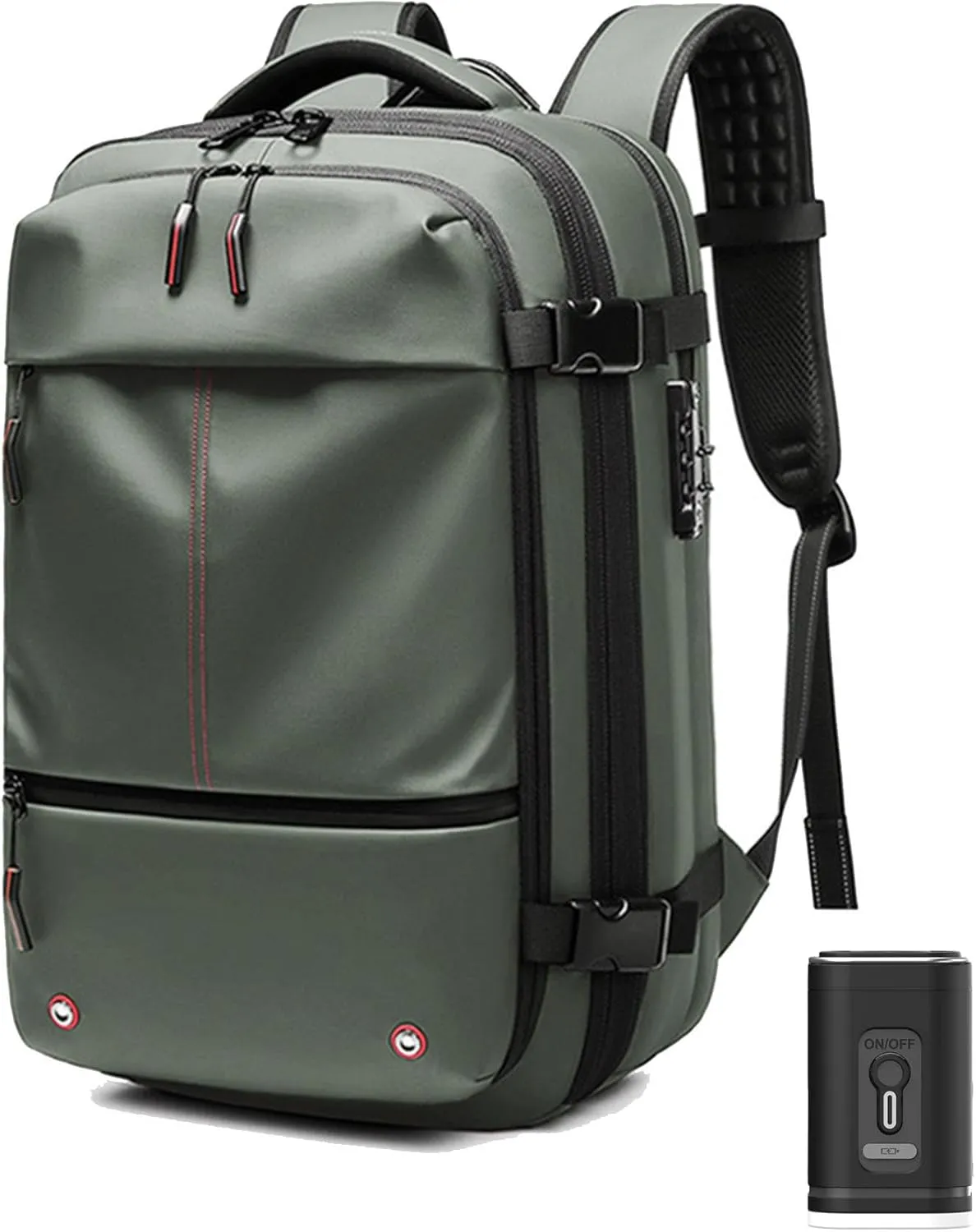 Vacpack Vacuum Backpack with Pump,60L Waterproof TSA Lock Travel Backpack, Expandable Airbag,with Vacuum Seal Compression (Green)