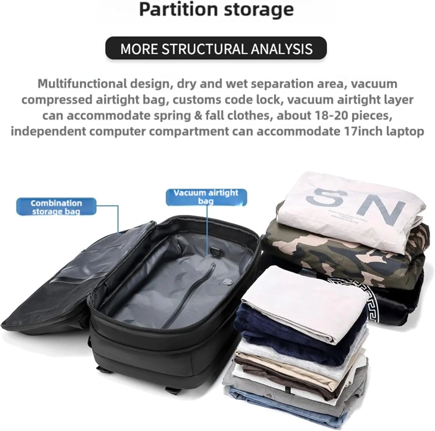 Vacpack Vacuum Backpack with Pump,60L Waterproof TSA Lock Travel Backpack, Expandable Airbag,with Vacuum Seal Compression (Green)