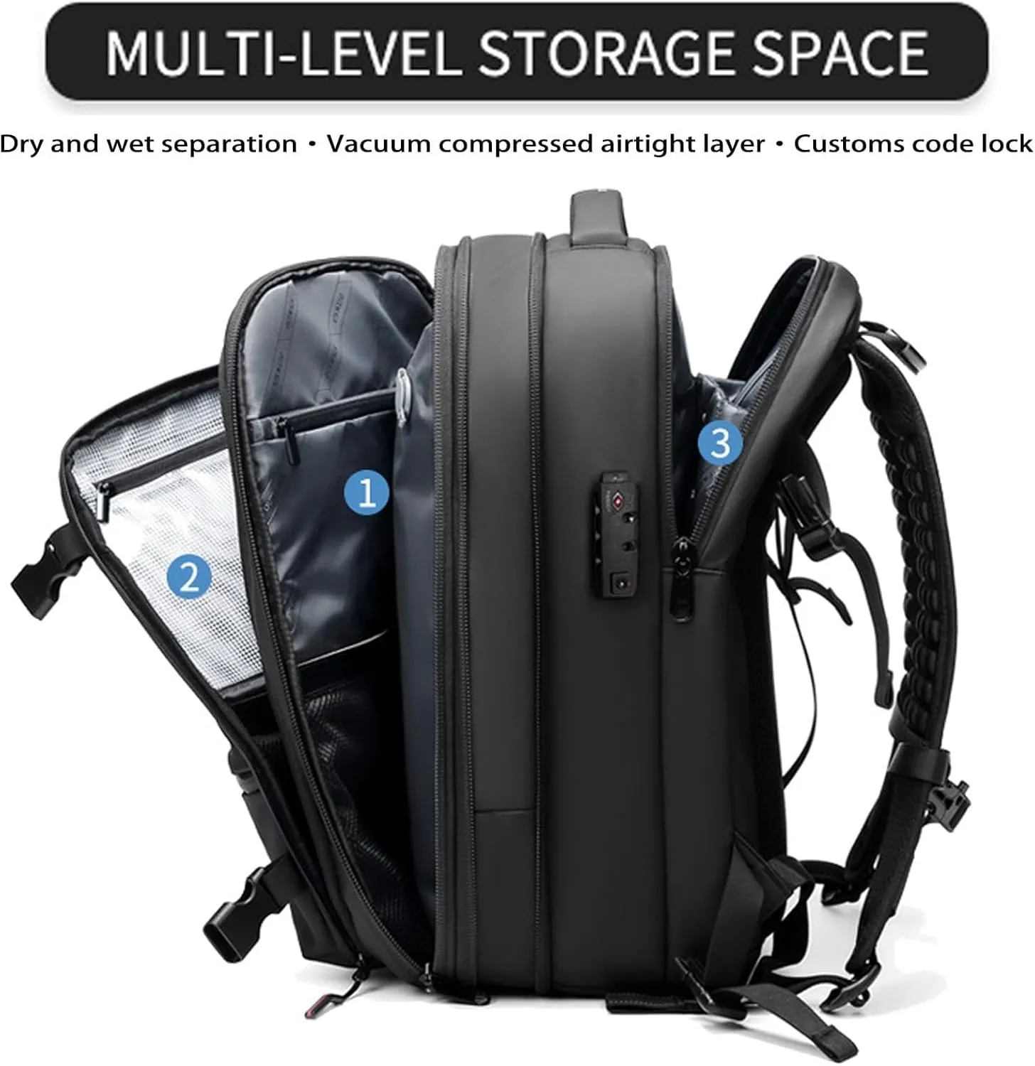 Vacspace Backpack, Prestora Pack, Vacuum Seal Travelm, Vacpack With Vacuum, Pump And Lock,Airbag Backpacks Carry On Flight With Usb Charging Port,Vacuum Seal (Gray)