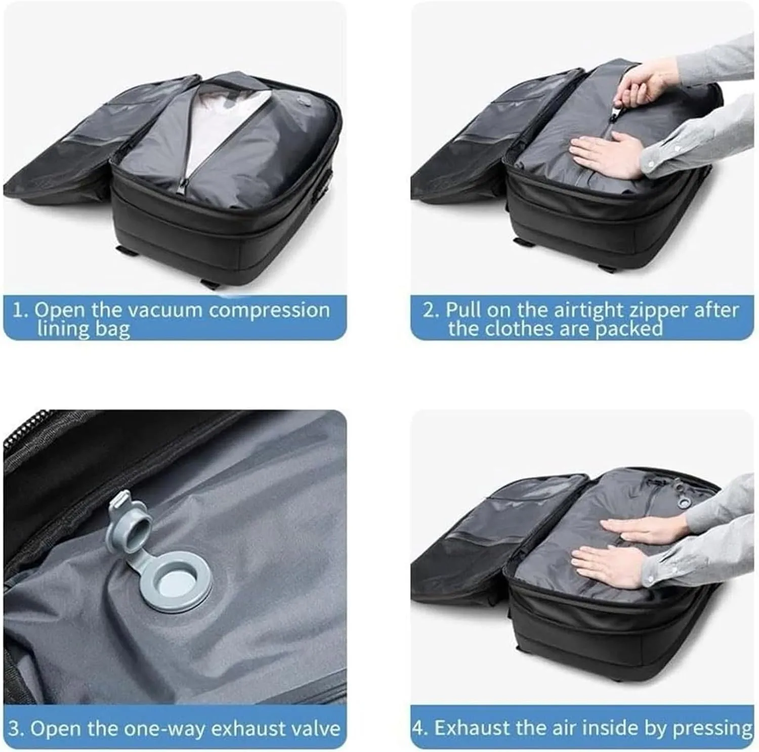 Vacspace Backpack, Prestora Pack, Vacuum Seal Travelm, Vacpack With Vacuum, Pump And Lock,Airbag Backpacks Carry On Flight With Usb Charging Port,Vacuum Seal (Gray)