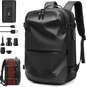 Vacspace Backpack, Vacspace Travel Bag with Vacuum, 40-60l Expandable Multifunctional Waterproof Anti-Theft Pack (Black-2.0 With Air Pump)