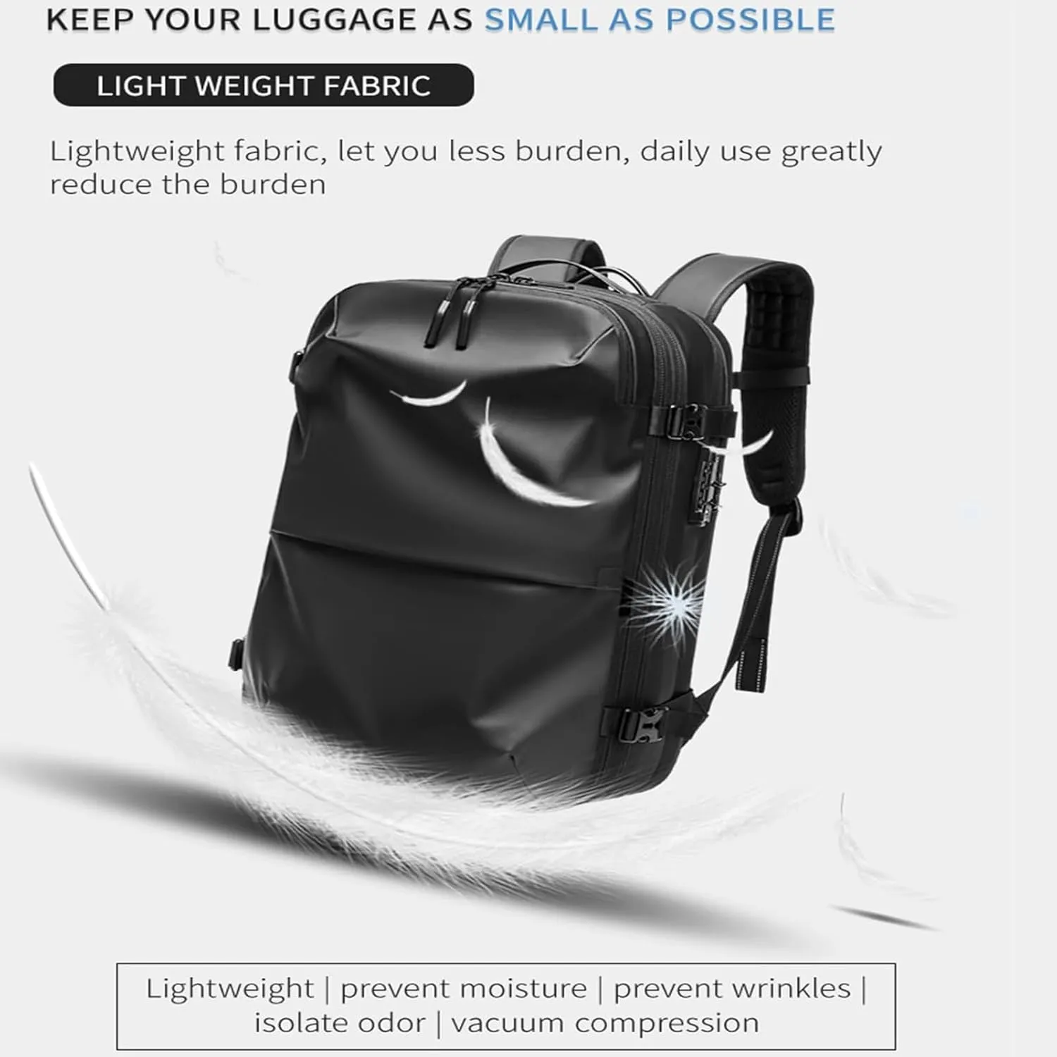 Vacspace Backpack, Veloussette Prestige Space Bag Vacuum Backpack Travel Anti Theft Lock Expandable Large Capacity (Dark grey, Large)