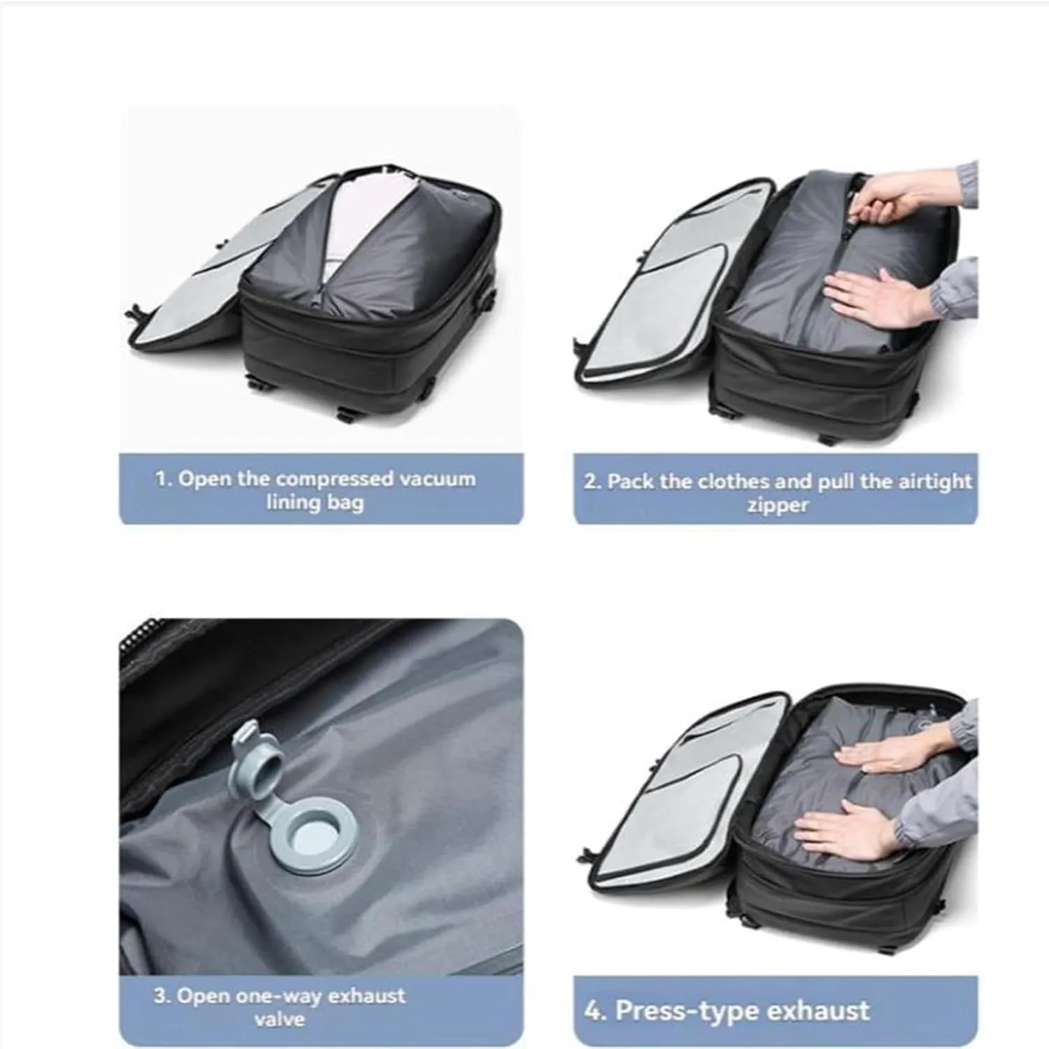 Vacspace Backpack, Veloussette Prestige Space Bag Vacuum Backpack Travel Anti Theft Lock Expandable Large Capacity (Dark grey, Large)