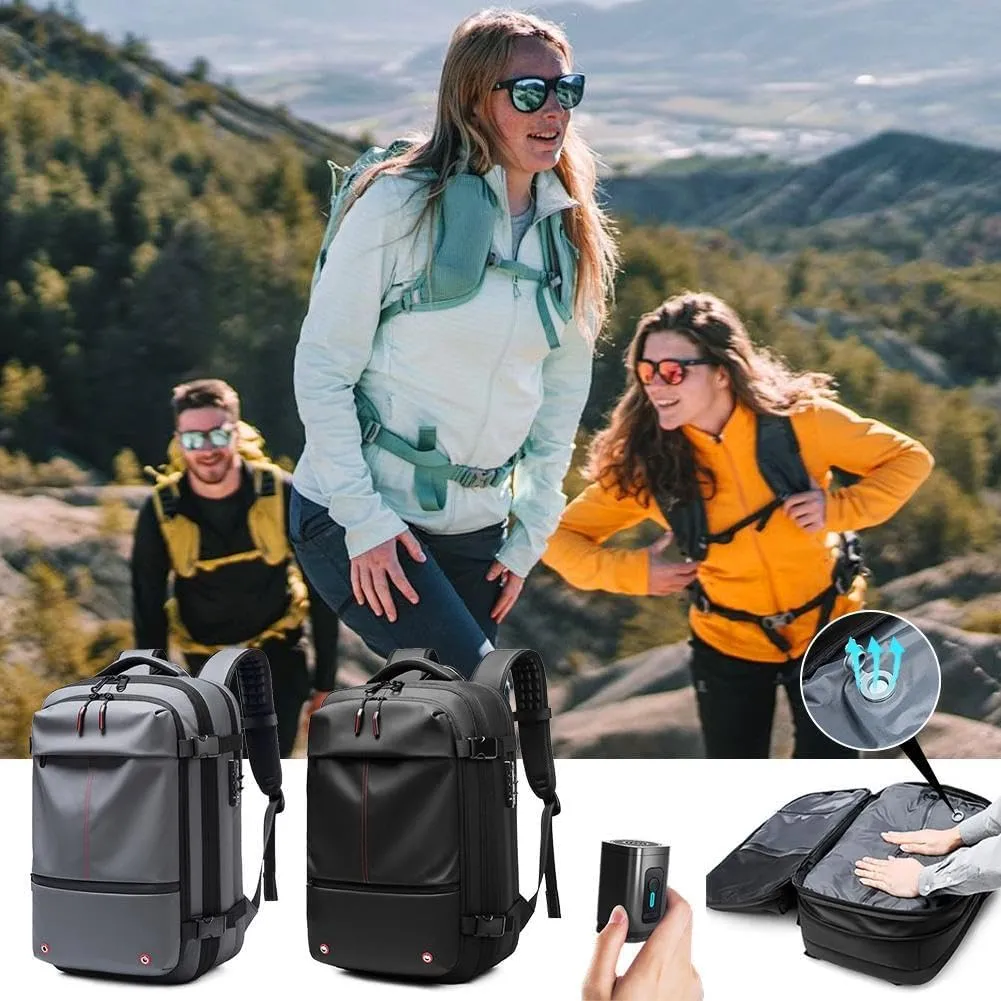 Vacuum Backpack Travel with Air Pump 60L Expandable Multi-pocket Waterproof Carry On Backpack with Lock